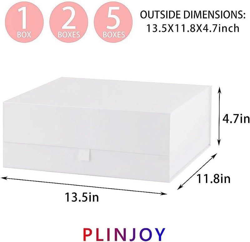 PLINJOY 5 Pcs White Gift Box Large 13.5x11.8x4.7 Inches, White Gift Boxes for Presents with Magnetic Closure Lid, Luxury Gift Box Rectangle Collapsible Boxes for Gift Packaging - Image 4